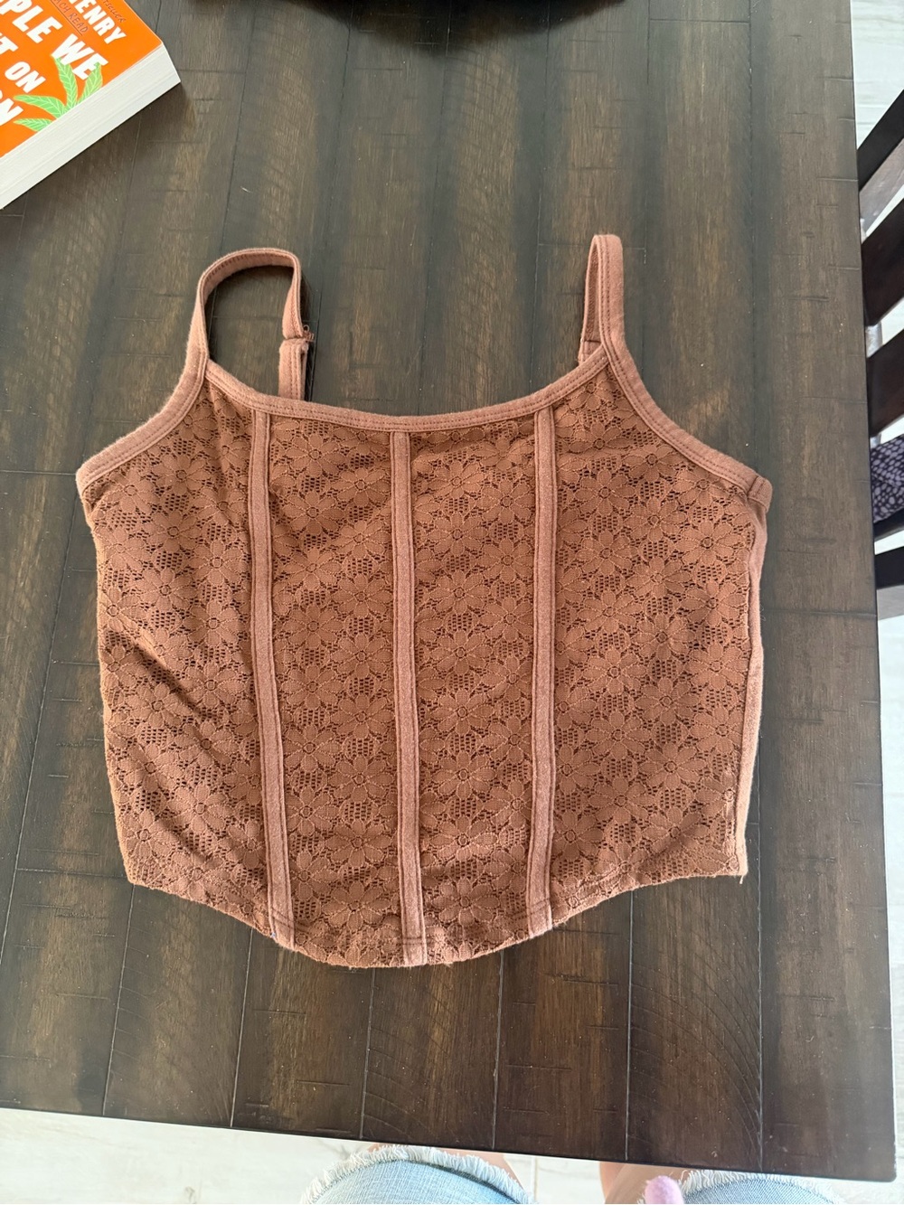 Hollister Brown Lace-Panel Cropped Camisole